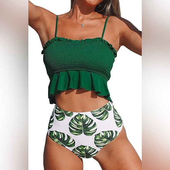 Two Piece Bikini Set Stripe Full Coverage Swimsuit Tummy Control Padded S - Picture 1 of 5